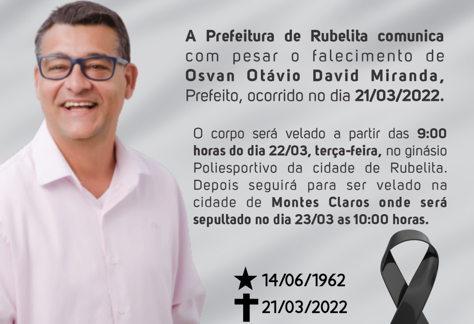 Prefeito de Rubelita, no Norte de Minas, morre vítima de dengue hemorrágica