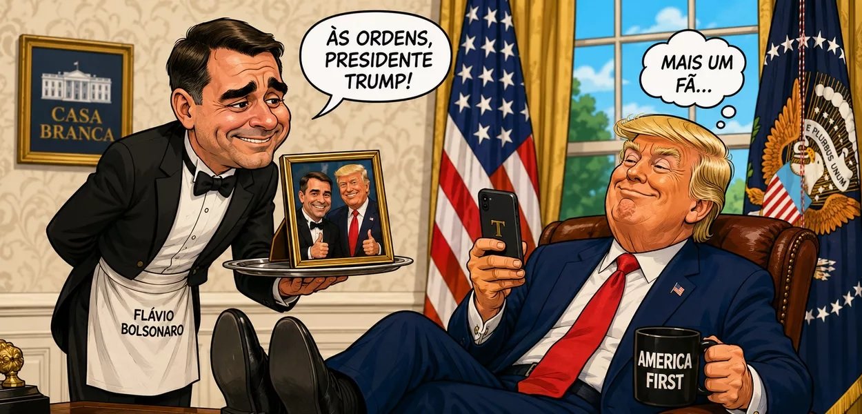 Estado de S. Paulo retrata Flávio Bolsonaro como mordomo de Trump
